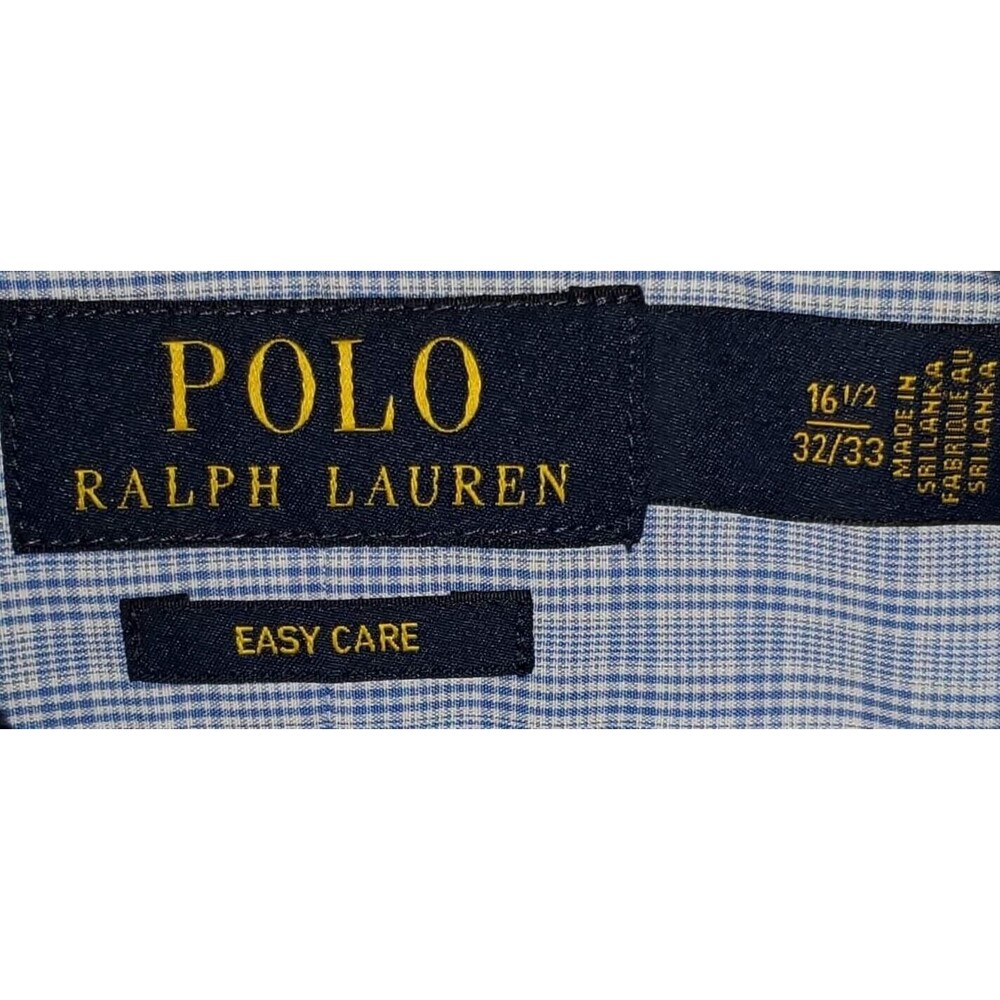 RALPH LAUREN Blue Checked Dress Shirt Size 16.5  32/33 Long Slv Button Easy Care - Picture 5 of 6